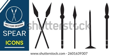Spear icon vector set. Silhouette of Spear icon symbol and sign. Weapon icon vector, Ancient spear design for website, logo, app. Vector illustration.