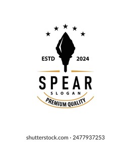Logotipo de lanza, diseño de arma de punta de flecha de caza Lanza simple Antiguas retro rústico minimalista concepto