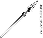 A spear medieval weapon design illustration in a vintage woodcut retro tattoo style
