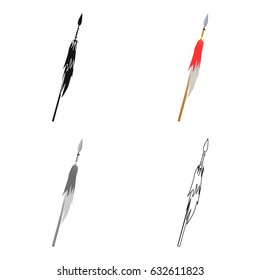 Spear with a metal tip for throwing. A lance with a metal tip is wooden. Wooden spears use sports competitions.Mongol Tatar national weapon.Mongolia cartoonstyle vector symbol stock illustration.