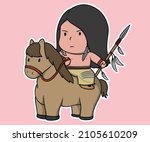 Spear Native American Warrior Horseback Cartoon Red Indians Cavalry 