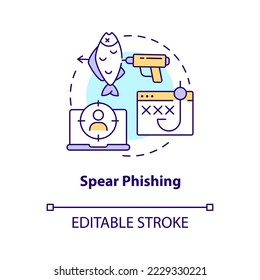 Spear phishing concept icon. Target cyber attack. Digital safety. Social engineering abstract idea thin line illustration. Isolated outline drawing. Editable stroke. Arial, Myriad Pro-Bold fonts used