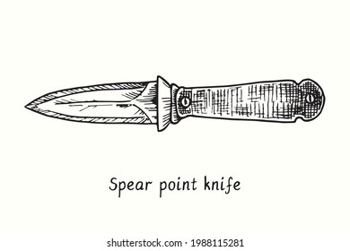 Spear point knife type. Ink black and white drawing outline illustration