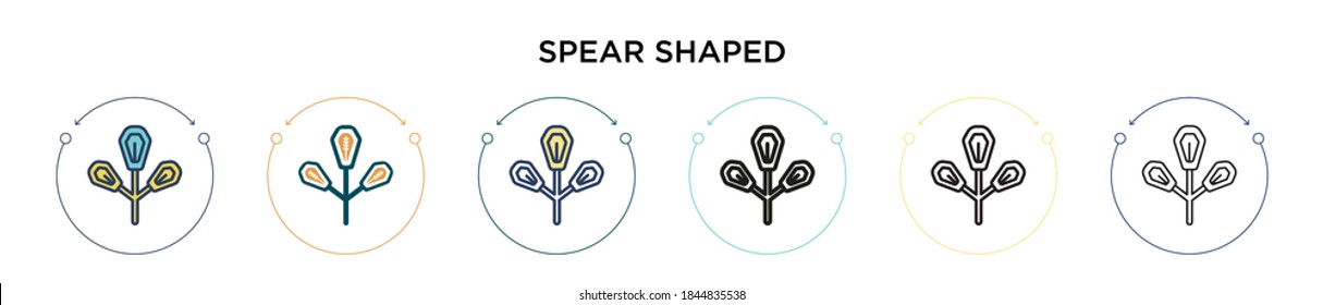 Spear shaped icon in filled, thin line, outline and stroke style. Vector illustration of two colored and black spear shaped vector icons designs can be used for mobile, ui, web