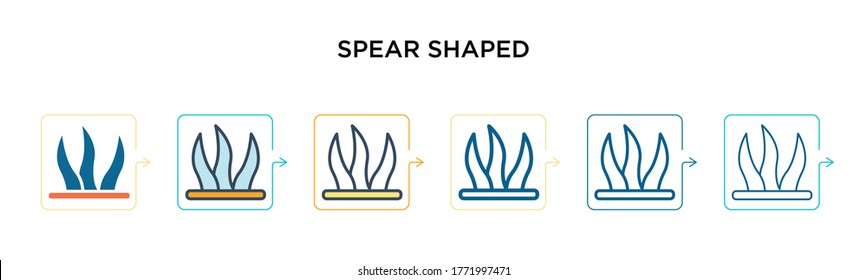 Spear shaped vector icon in 6 different modern styles. Black, two colored spear shaped icons designed in filled, outline, line and stroke style. Vector illustration can be used for web, mobile, ui