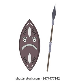 spear and shield isolated illustration on white background in cartoon style. Design element.