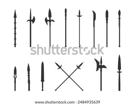Spear silhouettes, Ancient spear silhouette, Spear vector illustration