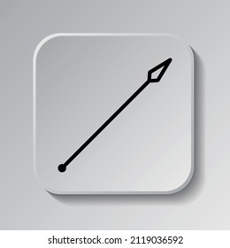 Spear simple icon. Flat desing. Black icon on square button with shadow. Grey background.ai