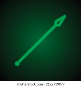 Spear simple icon. Flat desing. Green neon on black background with green light.ai