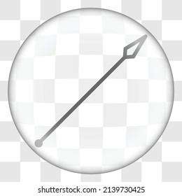 Spear simple icon. Flat desing. Glass button on transparent grid.ai