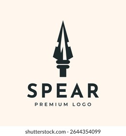 Diseño minimalista de la ilustración del Vector del logotipo de la vendimia de la lanza, diseño del símbolo del arma de la lanza