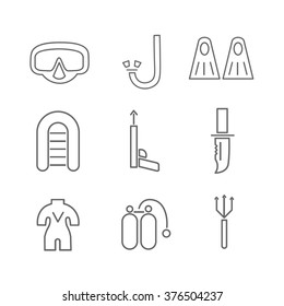 spearfishing isolated on white background. Fishing vector. line style illustration.