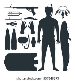 Spearfishing silhouette vector set.