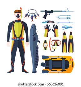 Spearfishing vector set.