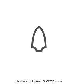 Spearhead icon, gray peak with sharp corners, line, ancient spearhead.