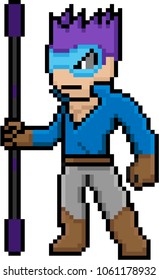 Spearman Hero pixel art for video game 8 bit isolated