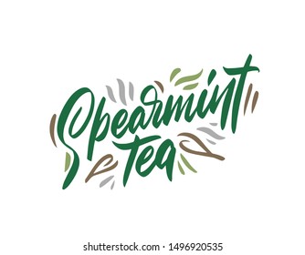 Spearmint tea hand drawn illustration. Template for card banner and poster for restaurant menu and package. Vector illustration