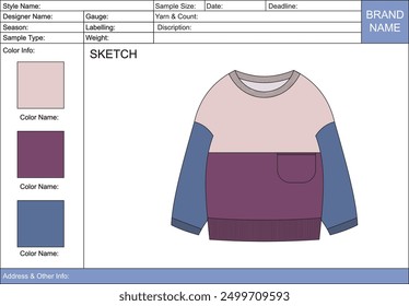 spec sheet design with flat sketch details illustration 