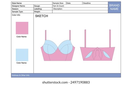 Spec sheet design illustration for lingerie item