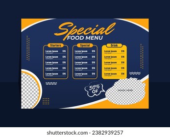 Speccial food horizontal design menu template