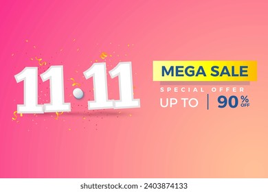 Special 11.11 Shopping day, Special offer, discount online sale banner, 11.11 sale banner with Blue BG, White Number, Special offer Flash Sale