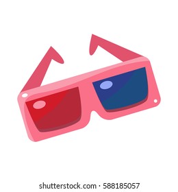 Special 3D Glsses With Blue And Red Glass, Cinema And Movie Theatre Related Object Cartoon Colorful Vector Illustration