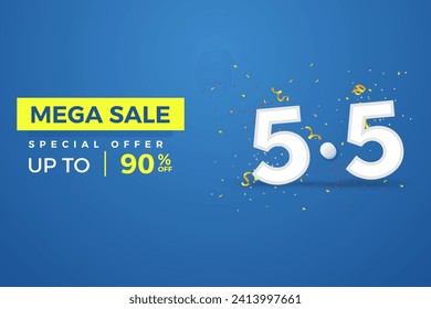 Oferta especial 5.5 Día de compras, oferta especial, banner de venta en línea con descuento, banner de 5.5 venta con Blue BG, número blanco, oferta especial de venta en flash