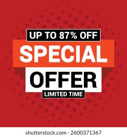 Special 87% offer vector icon design template Limited time special offer banner for marketing promotion