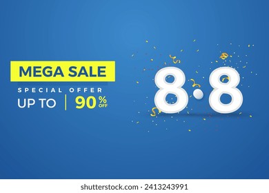 Special 8.8 Shopping day, Special offer, discount online sale banner, 8.8 sale banner with Blue BG, White Number, Special offer Flash Sale