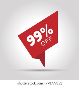 Special 99% off Red tag. This is the concept of the price list for discounts, of an advertising campaign, advertising marketing sales, a discount, a unique offer. Isolated Object. Vector illustration.
