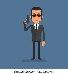 Special agent holding gun. Flat people. Vector Illustration