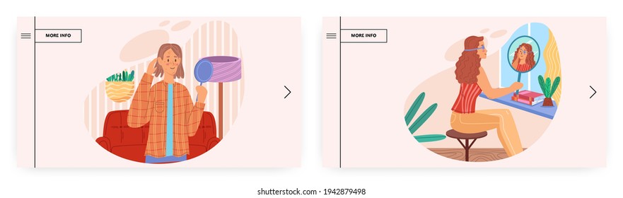 Aspecto especial, gente con problemas de piel. Diseño de página de aterrizaje, conjunto de plantillas vectoriales de banner del sitio web.