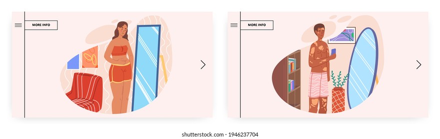 Special appearance, skin problem people. Landing page design, website banner vector template set.