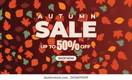 Special Autumn Sale Background with Red and Yellow Leaves and Up to 50% Off