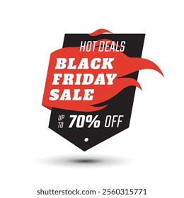 Special Black Friday 70% off Colored store tag. Concept:  discounts, advertising campaign, advertising marketing sales, discount red tag, banner unique offer. Poster. Vector illustration.