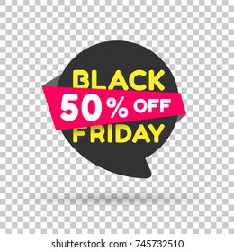 Special Black Friday Dark tag. This is the concept of the price list for discounts, of an advertising campaign, advertising marketing sales, 50 % Off discount, a unique offer. Vector illustration.