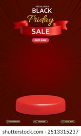 special black friday sale discount portait template banner with blank space 3d podium for social media post product sale with abstract gradient red background design 24