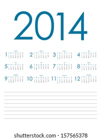 special blue calendar for 2014, vector eps10 illustration