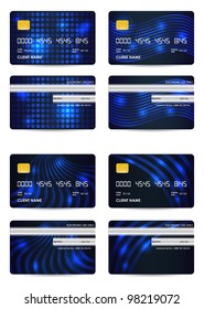 special blue vector credit card set, front and back view