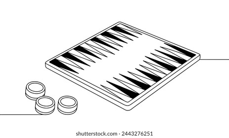 Un tablero especial con las células para jugar al backgammon. Muy cerca están las fichas para el juego. Un viejo juego de mesa. Vector aislado sobre fondo blanco para diferentes usos.