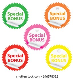 Special Bonus text on circle colorful stickers and labels. Vector