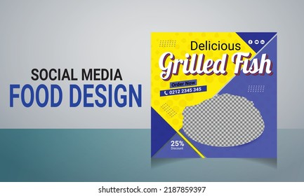 Special Breakfast With Grilled Fish, Social Media Food Design.