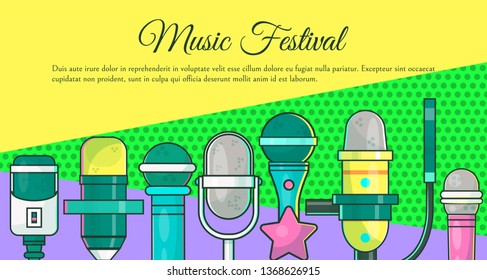 Special breaking news on TV banner vector illustration. Music festival. Live speech. Music recording. Wireless microphone for press and mass media. Journalistic interviews.