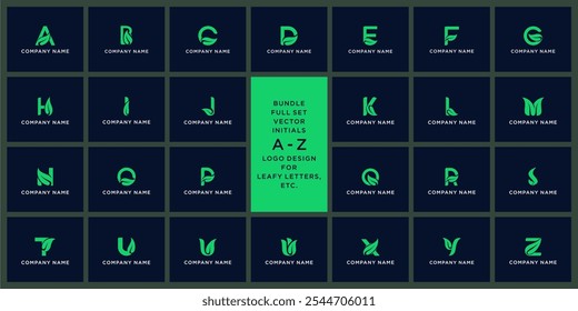 Special bundle set vector abstract letter A - Z green leaf logo design.