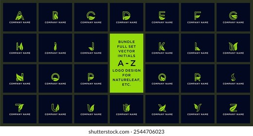 Special bundle set vector abstract letter A - Z nature leaf logo design.