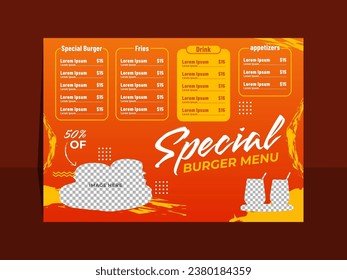 Special burger horizontal design menu template