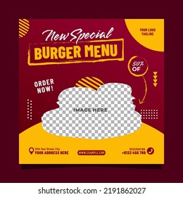 Special burger menu promotion social media post banner square template