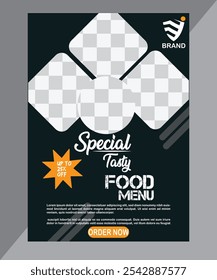 Special Burger and Tasty Food Menu Flyer Template for Promotions and Restaurant Marketing Design