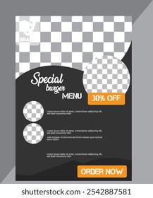 Special Burger and Tasty Food Menu Flyer Template for Promotions and Restaurant Marketing Design