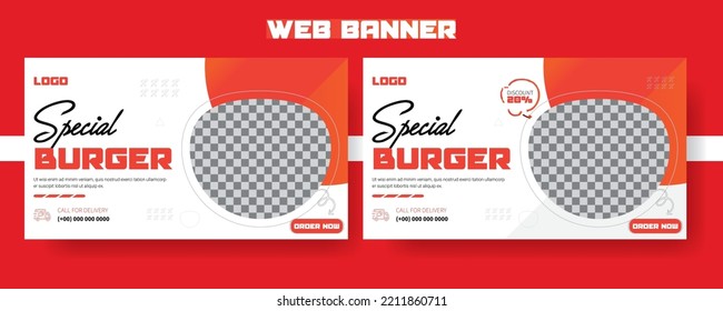 Special Burger Web Banner Template for marketing, Set of modern web banners design, elegant professional business banner template, Food banner design, facebook cover page design, web banner for ads.